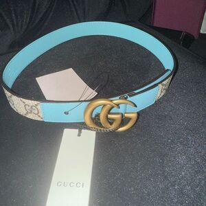 Brand new Gucci Blue and Gold Belt with Iconic GG Buckle size 65